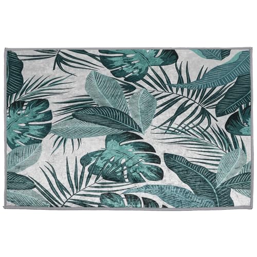OHPHCALL Alfombra Cuadrada Estilo Natural Diseño de Hoja de Plátano Verde, Poliéster y Decorativa para Dormitorio y Sala de Estar