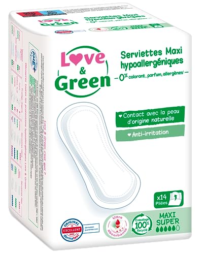 Love & Green Maxi Super Damenbinden, hypoallergen, 1 Stück