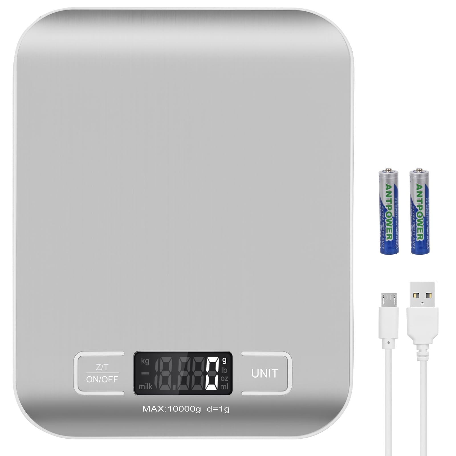 Báscula de envío digital, panel de acero inoxidable, escala postal portátil precisa de 10 kg/1 g para paquetes, pequeñas empresas, cocina, alimentos, hecha a mano, líquidos y boutique (plata)