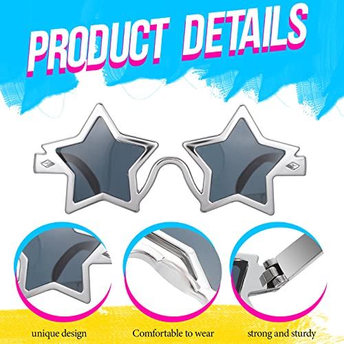 Fiada 2 Pieces Star Shaped Sunglasses Pentagram Sunglasses Fancy Dress Novelty glasses for Christmas Party Adults Photo Props(Silver) - Image 3