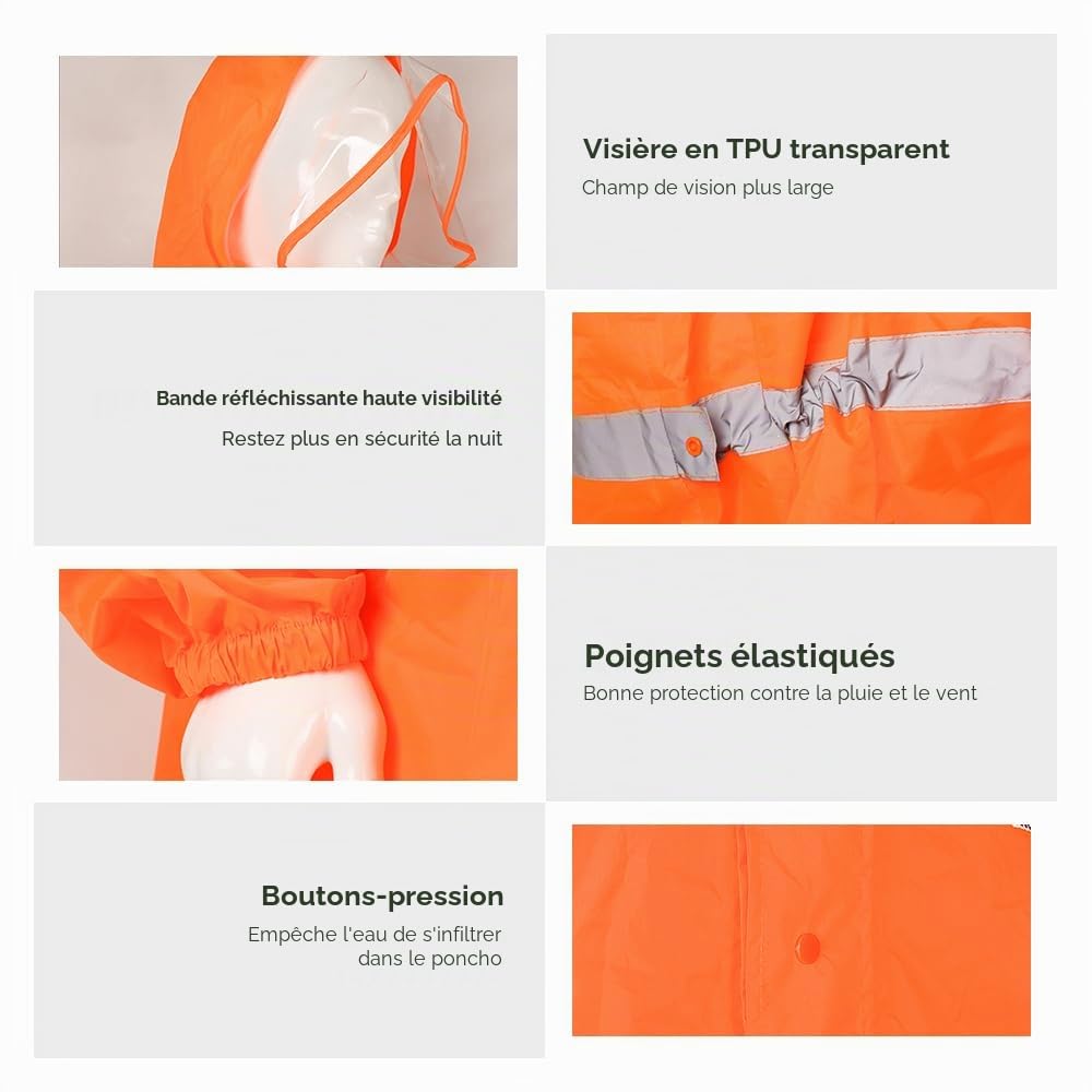 LIXADA Poncho de Pluie à Capuche pour Adultes Veste de Pluie imperméable réfléchissante Haute visibilité avec Housse de Sac à Dos pour Hommes Femmes Équipement de Pluie extérieur
