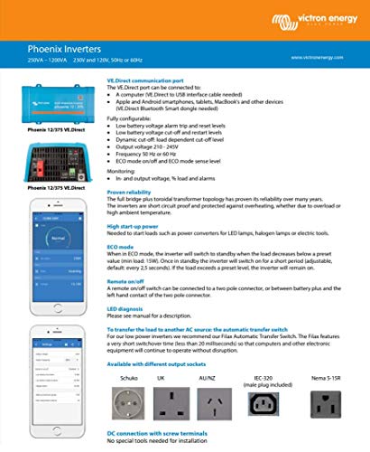 Victron Energy Inverter, Phoenix 12V 800VA 120V