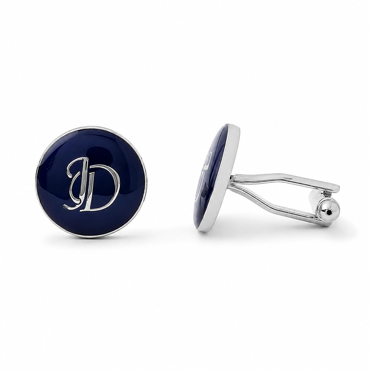 Personalized Initial Letter Gold Plated Round Cufflinks for Men | Custom Monogram Alphabet Cuff Links | Navy Blue Enamel | Wedding, Business & Gift for Groom, Husband & Father-image-47