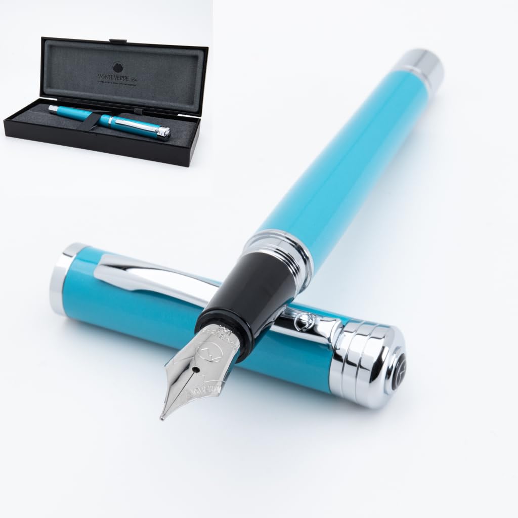 Monteverde USA Strata Fountain Pen, Turquoise - Flex Nib, JoWo Stainless Steel Nib, Slim & Stylish Design, Chrome Accents Turquoise Omniflex Nib
