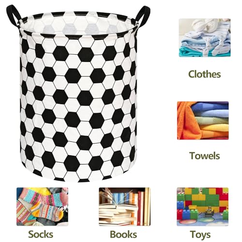 Image of 19.7 inch Round Kids Laundry Basket Gift Baskets Storage Laundry Hamper Baby Toys Nursery Bin with Handles,Storage Basket for Kids Room Bedroom Decor (Football)