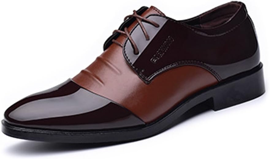Men's Formal Business Shoes Burnished PU Leather Splice Lace Up Lined Oxfords Flat Heel (Color : Brown, Size : 42 EU), Brown, 42 EU