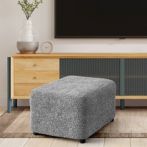 Paulato By Ga.i.co. Ottoman Cover Stool Cover Pouf Slipcover - Soft Polyester Fabric Slipcover - 1-Piece Form Fit Stretch Furniture Protector - Microfibra Collection - Silver Grey (Ottoman) #TOP1