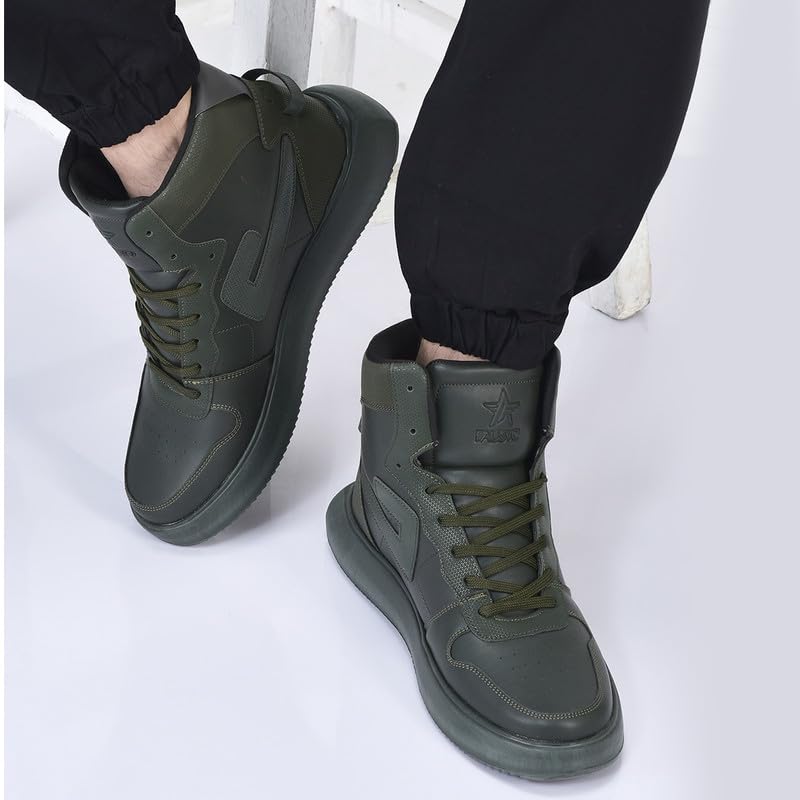 Image of FAUSTO Men's High Top Chunky Classic Lace Up Sneakers|High Ankle Sneakers with Memory Cushion|Lightweight All Day Sneakers