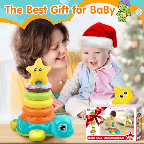 HUIYOKAY Baby Spielzeug ab 6 8 9 12 Monate Schildkröten Babyspielzeug ab 1 Jahr Musikalische Sensorikspielzeug mit Ringen Stapelturm Geschenk Kinderspielzeug ab 1 2 Jahre Junge Mädchen Weihnachten
