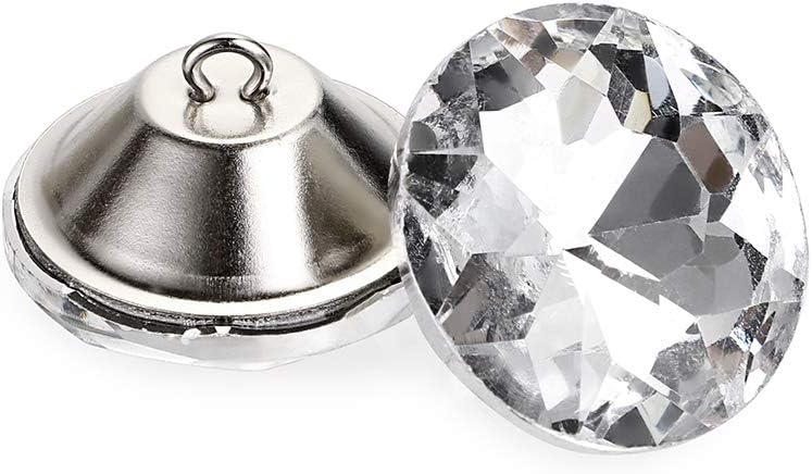 IGNPION 30MM Diamond Cut Clear Crystal Glass Buttons Diamante DIY Round Buttons with Loop for Sewing, Tufting Sofa, Upholstery headboard DIY Crafts Decoration, Pack of 25Pcs