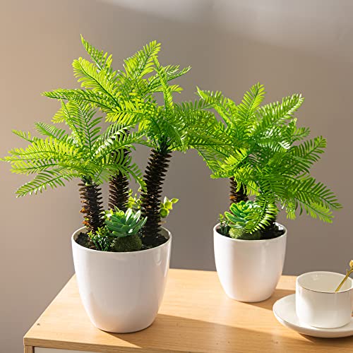 Kmitang 13" Small Fake Plants Potted Artificial Plants Indoor Faux Plastic Green Planta False Coconut Tree For Desk Office Farmhouse Home Decor (S) #TOP1