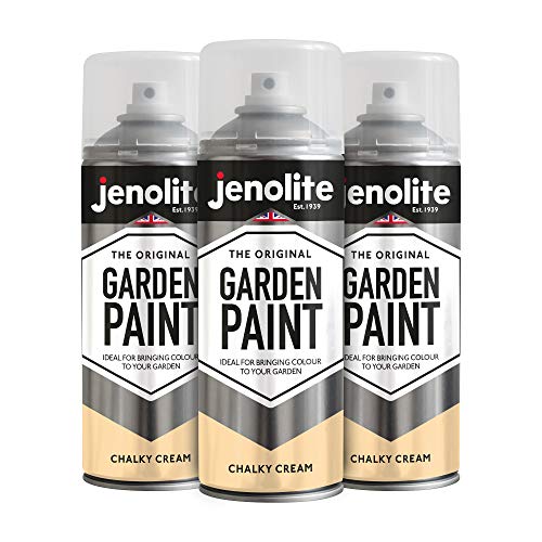 JENOLITE Gartenmöbel Sprühfarbe | Chalky Cream | 3 x 400ml | Ideal für Gartenmöbel & Ornamente | Verwendung auf Holz, Metall, Kunststoff, Stein, Keramik (RAL 1015)