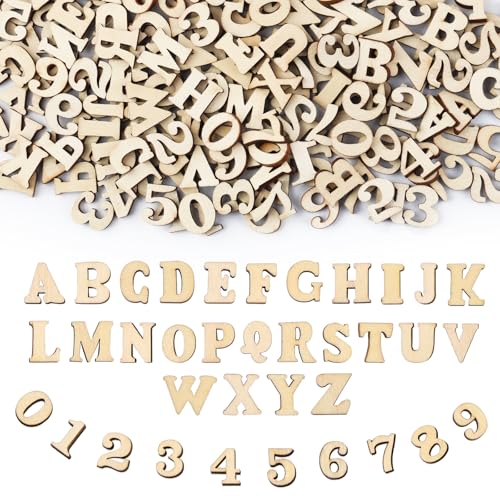 204 Stück Holzbuchstaben Holzzahlen Set 104 Buchstaben Holz (A-Z) und 100 Zahlen Holz (0-9) 15mm Klein Holzbuchstaben zum Basteln Frühes Lernen Scrabble Schule Dekoration