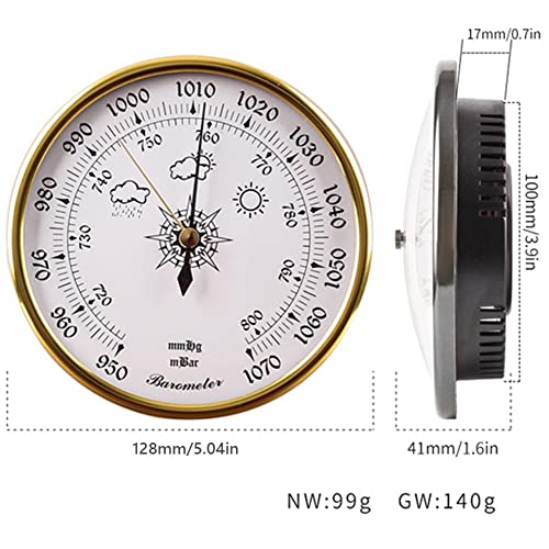 Barómetro de precisión de esfera redonda, estación meteorológica aneroide de 5,0 pulgadas de diámetro, herramienta de presión de aire para colgar en la pared, meteorógrafo doméstico 1070hPa, para ext