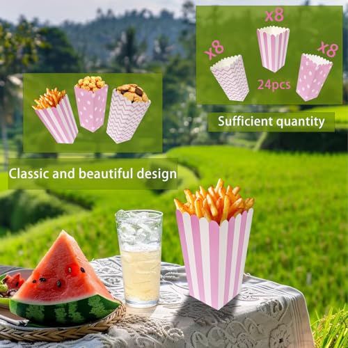 QQdou Popcorn Tüten 24 Stück, Popcorn Tüten Klein, Rot-Weiß Gestreifte Kleine Popcorntüte, Party Papiertüte Snacks Candy Behälter Popcorntüten, für Filmabend, Geburtstagsfeier, Weihnachten(B)