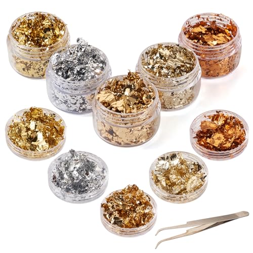 Pandahall 5 Boxes Nail Foil Flakes Gilding Flakes Nail Foil Paillette Glitter Metallic Foil Flakes & 1Pc Tweezers for Women Nail Art Decoration Makeup Craft. 5 Colors