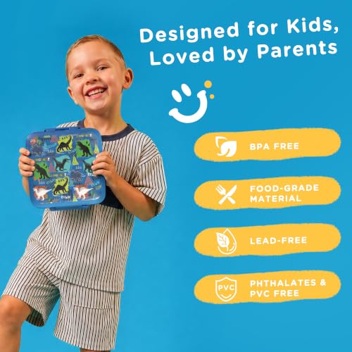 Image of JXXM Bento Lunch Box for Kids With 8oz Soup thermo,Leak-proof Lunch Containers with 5 Compartment,thermo Food Jar and Lunch Bag, Food Containers for School (A-Blue(Dinosaur))