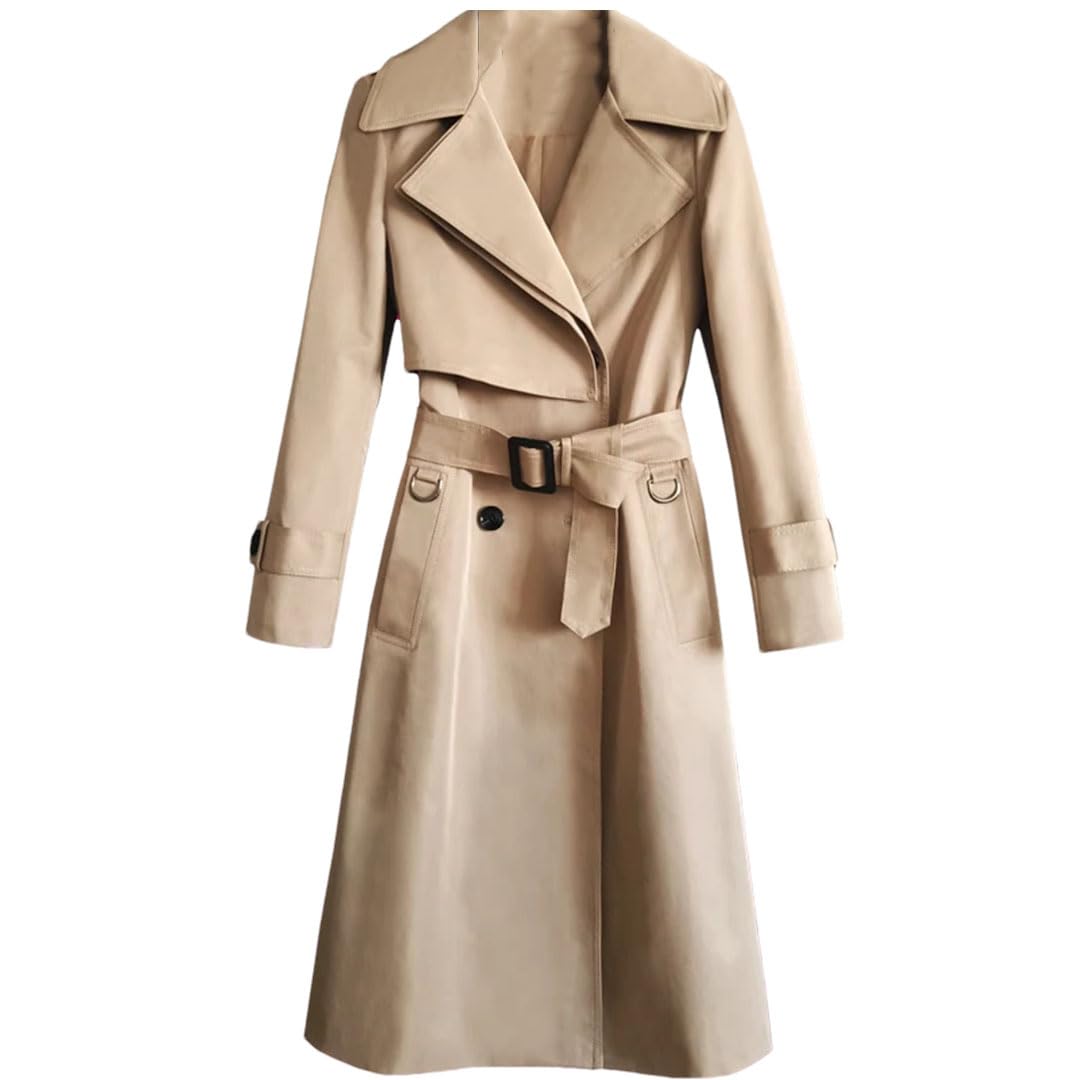 Women Trench Coat Long Double-Breasted Slim Long Overcoat