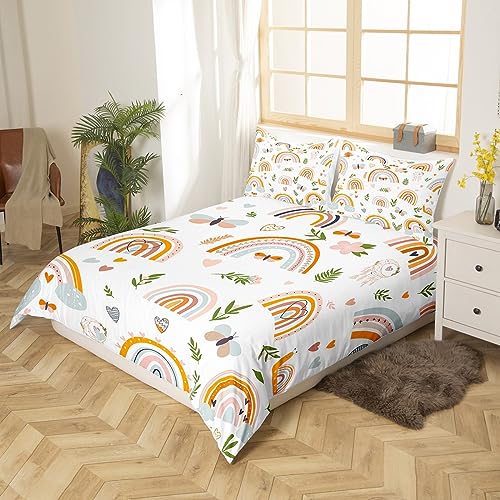 Loussiesd Rainbow Duvet Cover King Size With 2 Pillow Cases Colorful Stripes Comforter Cover Boho Rainbow Bedding Set Butterfly Bedspread Cover for Kids Adults - Image 2