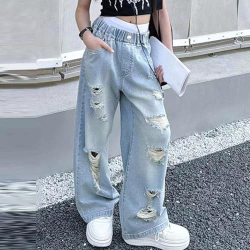 Wide Leg Jeans Girls Baggy Ripped Jeans for Girls Kids Pants for Teens Girls Wide Leg Jeans Size 10-12 10 14 6 7 84