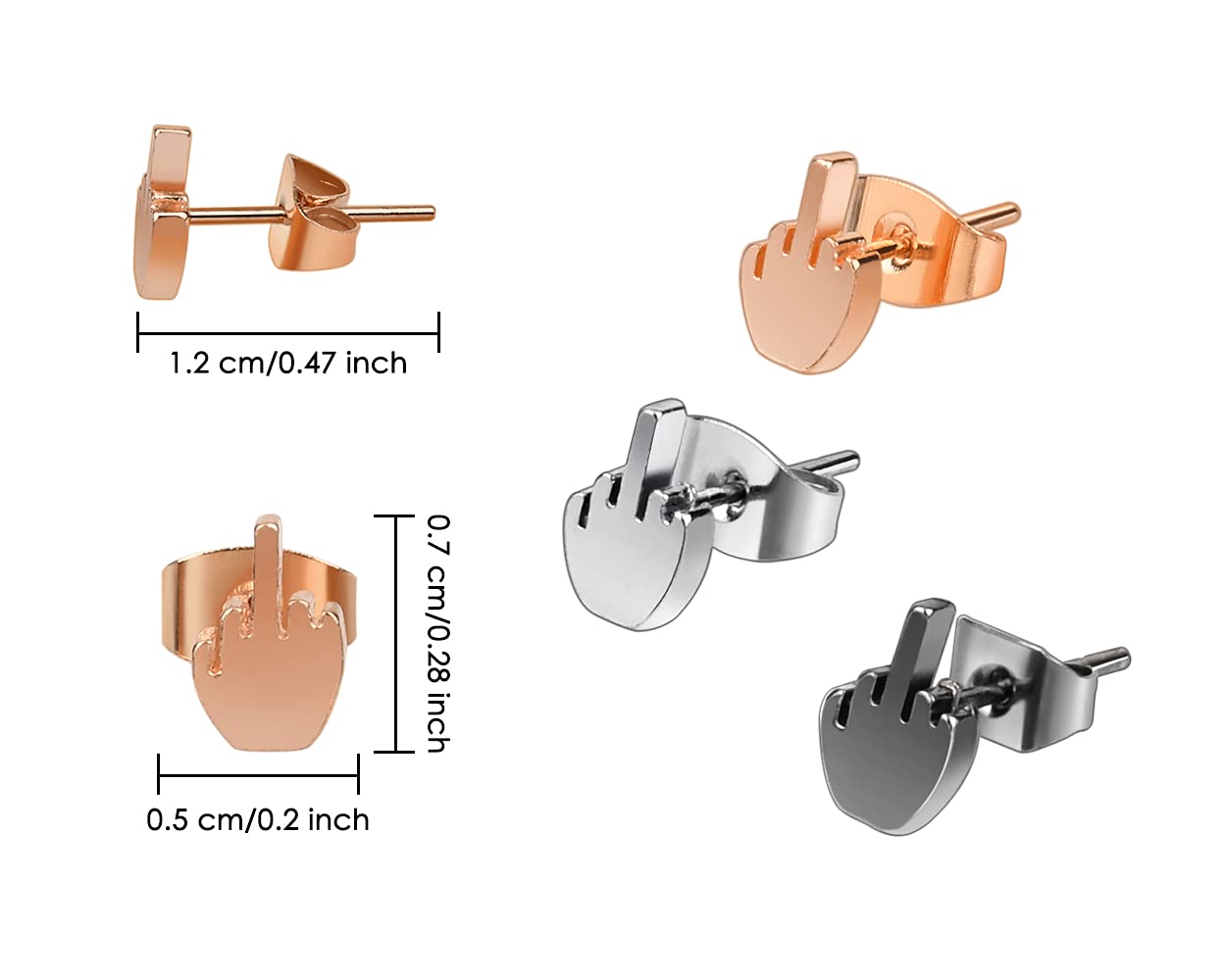 Aretes de dedo medio, 3 pares de aretes divertidos para mujer, dorados, plateados y negros para hombre 2
