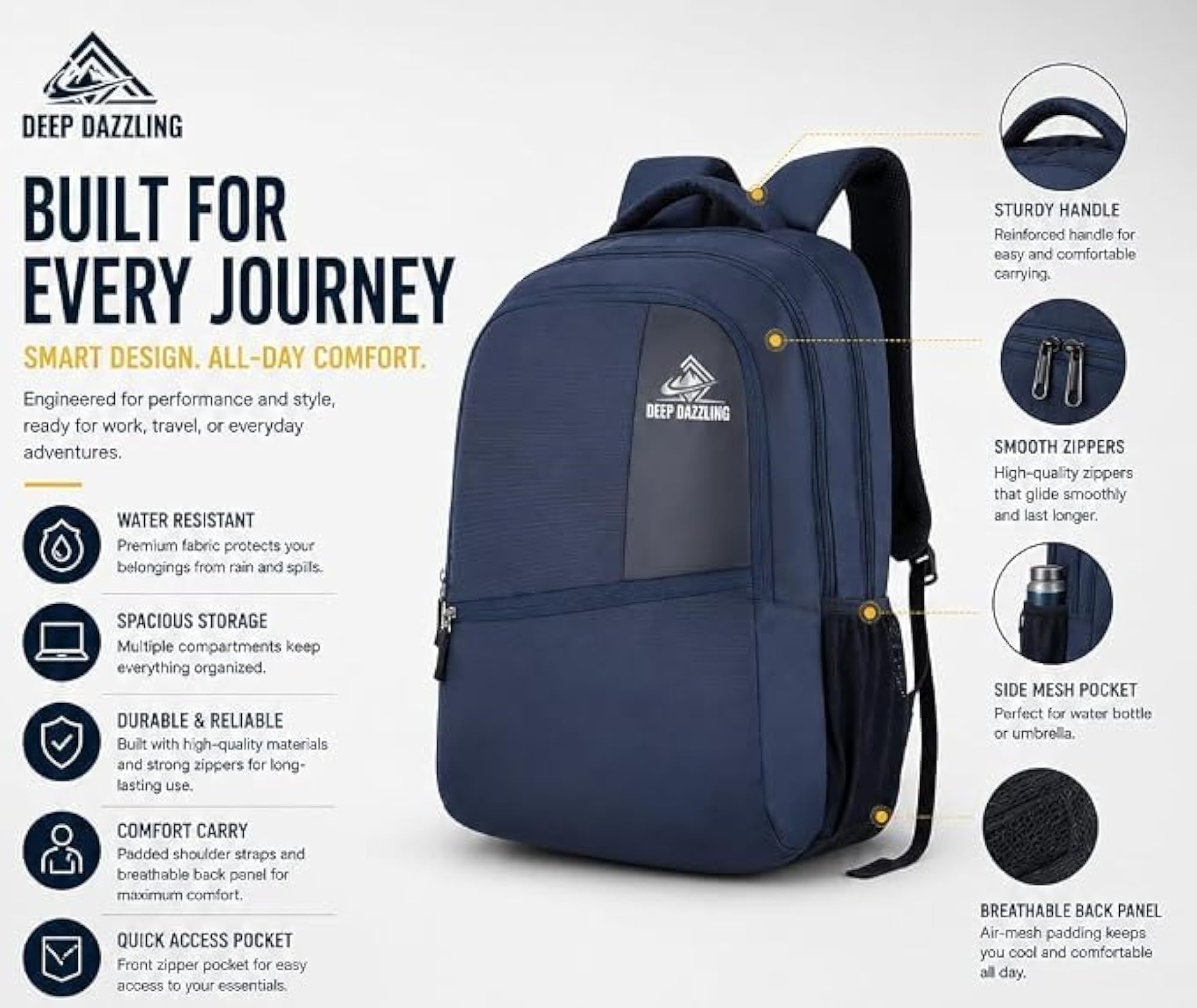 27L Laptop Backpack for Men & Women with Bottle Pocket