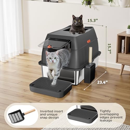 Arenero para gato de acero inoxidable con tapa XXL miniatura 6