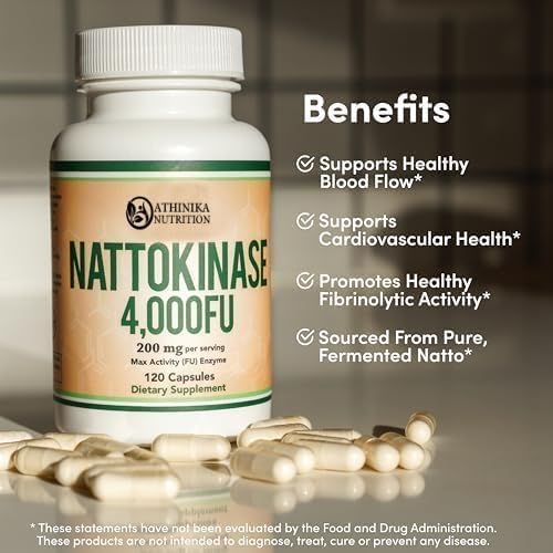 Athinika Nutrition Nattokinase Supplement 4,000 FU Servings, 120 Capsules (Derived from Japanese Natto) Systemic Enzymes for Cardiovascular and Circulatory Support 4