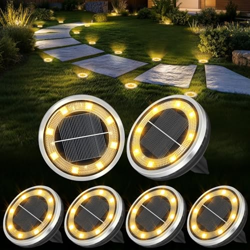 6 Pack Solar Ground Lights Outdoor Waterproof Garden Lights for Yard Lawn