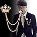 2PCS Men's Crown Hanging Chain Brooch with Stone Detailing, Engraving, Metal Crystal, Suit Stud Lapel Pin, Vintage Rhinestone Breastpin Wedding Brooch Pin, Gold and Silver