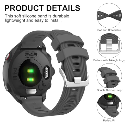 Image of Tobfit 20mm Straps Compatible with Garmin Forerunner 165 /165 Music, Forerunner 55 /158,245 /245 Music, 645 /645 Music Band for Women Men, Silicone Strap for Garmin Watch