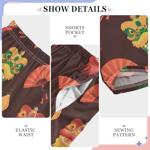 ZZXXB Chinese Lion Dancing Boys Long Pants Soft Trousers Elastic Waist Kids Lounge Bottoms with Pockets S-XL4