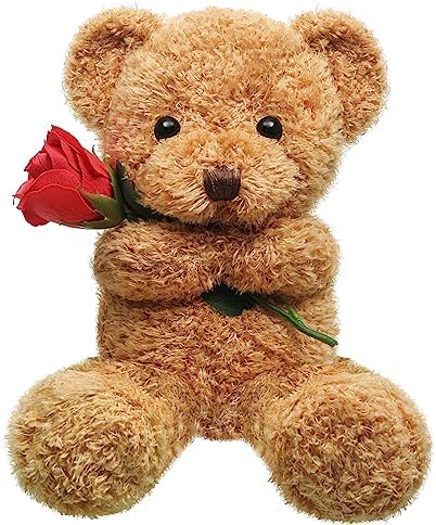 Civaner Plush Stuffed Animal Bear with Rose Funny Cute Stuffed Animal Plush Valentine's Day Gifts for Kids Toddler Girlfriend Mother's Day, 11.8 Inches (Beige)