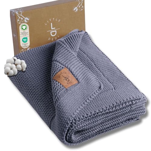 Little Dedi 100% Organic Cotton GOTS Certified Baby Knitted Blanket with Gift Box - Soft Toddler,...