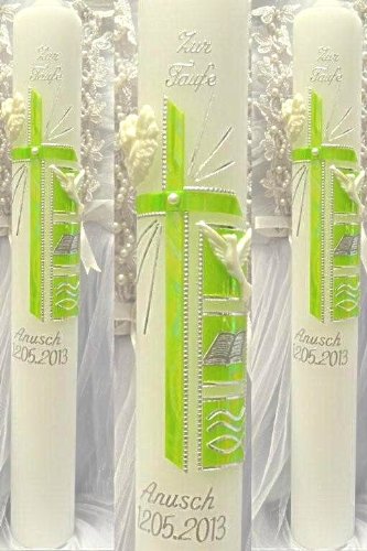 Taufkerze Oder Kommunionkerze Weiß-Silber - 400/40 Mm Mit Persönlicher Beschriftung