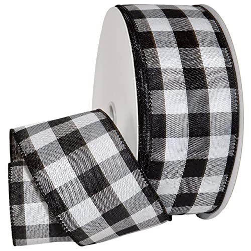 Value Ribbon Cambridge 2.5 x 10 Yards Wired Buffalo Gingham Ribbon Black and White Plaid for Gift Wrapping Crafts and Party Dcor