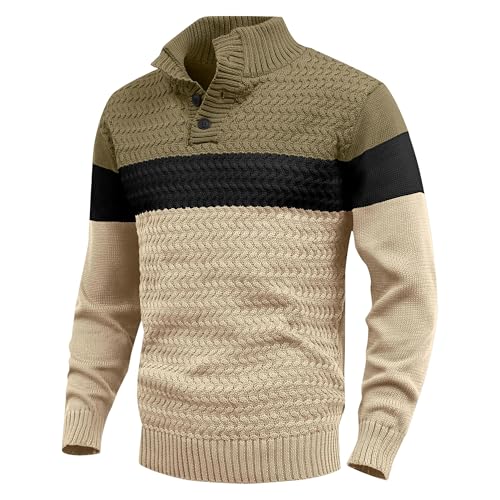 HYPESTFIT Men's Tri-Button Pullover Sweater Mock Neck Lightweight Casual Fashion Knitted Henley Sweater