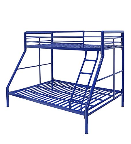 Image of Parsons Queen + Single Twin Over Twin Metal Bunk Beds for Kids | Bunker Bed for Adults | Double Decker Bed for Kids Room Furniture | Frame Only, Mattress not Included(Design 6 (Blue)