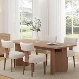 RIVOVA Mid Century Modern Dining Chairs Set of 4 Upholstered Linen Fabric Dining Chairs Curved Backrest Farmhouse Dining Room Chairs Kitchen Chairs with Wood Legs, Beige