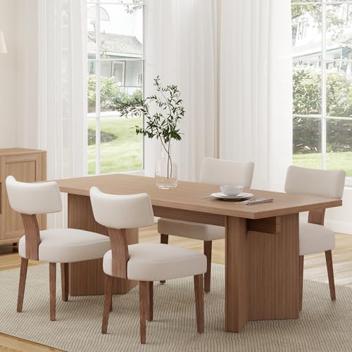 RIVOVA Mid Century Modern Dining Chairs Set of 4 Upholstered Linen Fabric Dining Chairs Curved Backrest Farmhouse Dining Room Chairs Kitchen Chairs with Wood Legs, Beige