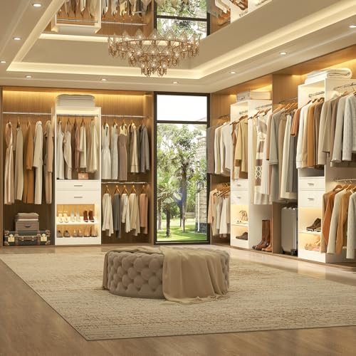 Unikito-8FT-Closet-System-with-2-Wood-Drawers-and-Adjustable-Shoes-Rack-Closet-Organizer-System-with-3-Hanging-Rods-96-Walk-in-Closet-Wardrobe-Garment-Rack-96-W-x-15-D-x-80-H-White Unikito 8FT Closet System with 2 Wood Drawers and Adjustable Shoes Rack Closet Organizer System with 3 Hanging Rods 96 Walk in Closet Wardrobe Garment Rack 96 W x 15 D x 80 H White