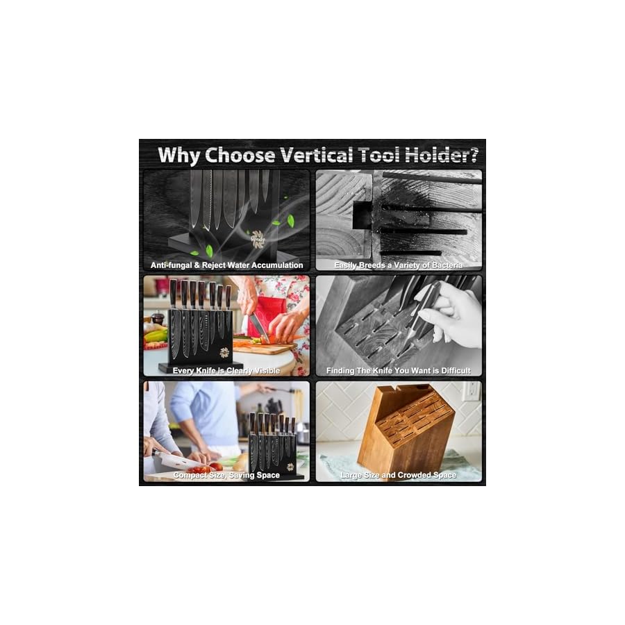 Knife Set with Block for Kitchen - 7Pcs Hand-Forged Kitchen Knife and Magnetic Holder with Ergonomic Handle-Perfect for Novice to Professional Chefs.