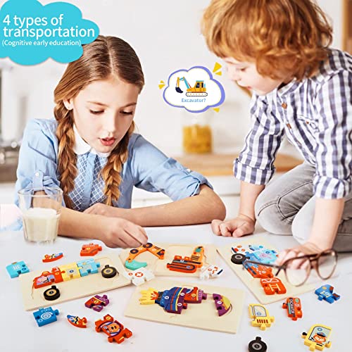 Kerarme Wooden Puzzles For Toddlers,4 Pcs Transportation Jigsaw Puzzles Toys Gift For Kids Ages 1-3, Montessori Educational Learning Toys For Boys & Girls Ages 2 3 4 5 Years Old #TOP2