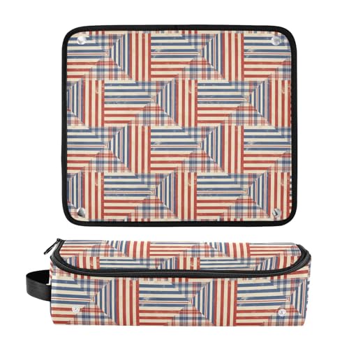 Bolsa de viaje para herramientas de cabello para mujer con almohadilla resistente al calor impermeable, organizador de viaje para planchas, rizadores y accesorios con rayas rojas y azules miniatura 3