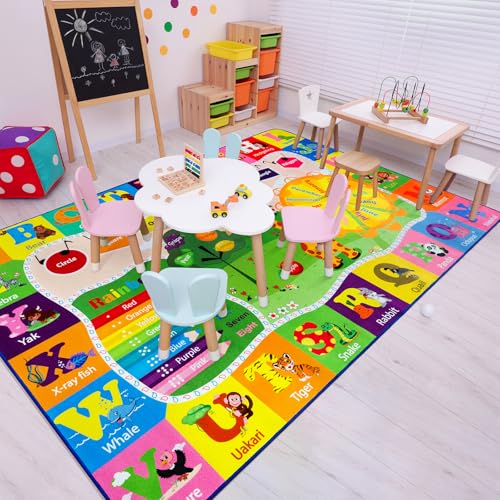 Image of B BENRON Kids Rugs for Playroom Washable, Educational and Fun Learning Rugs with ABC Alphabet Animals Shapes, Baby Toddler Children's Play Mat for Bedroom Classroom Nursery, 3x5 Feet