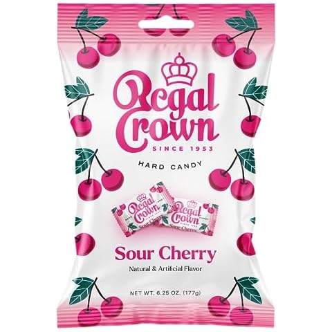 Regal Crown Sour Cherry Candy | Traditional Sour Cherries Candy | Tart and Tangy Old Fashioned Sour Cherry Hard Candy Brought To You By Iconic Candy | 6.25oz Peg Bag (1) Cover