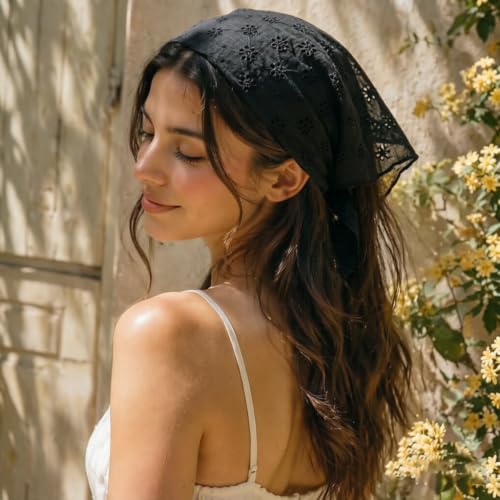 Image of DRESHOW Floral Crochet Hair Bandana Tie Knotted Headscarf Vintage Headband Knitted Head Kerchief for Women Girls