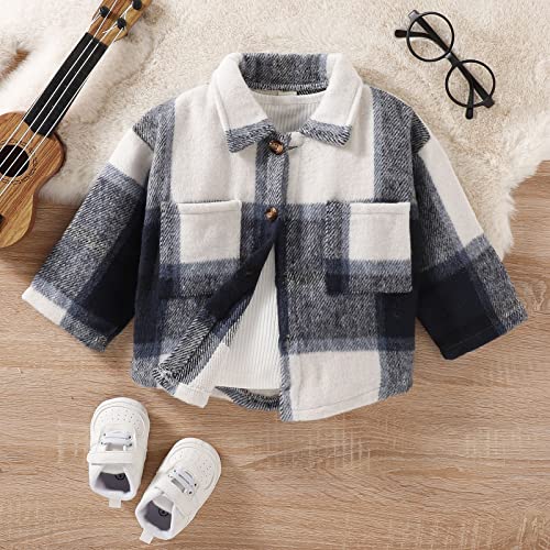 Large Boy Dog Coat Boys Girls Flannel Shirt Jacket Long Sleeve Plaid Lapel Button Down Fall Shirt Coat (Navy, 4-5 Years)2