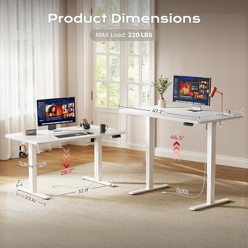 Image of Huuger Electric Standing Desk with Power Outlets and USB-C Port, 47 X 24 Inch Height Adjustable Desk, Sit Stand Desk for Home Office, Computer & Gaming Desk with 4 Presets, Stable Steel Frame, White