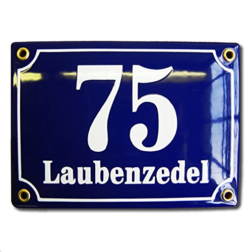 Hausnummer Hausnummernschild Emaille 12x17 cm mit Wunschstraßennamen und Nummer Hausschild, Vorbohrungen, Personalisierte, Hausnummernschilder, Wetterfest, Türschild, Wunschtext